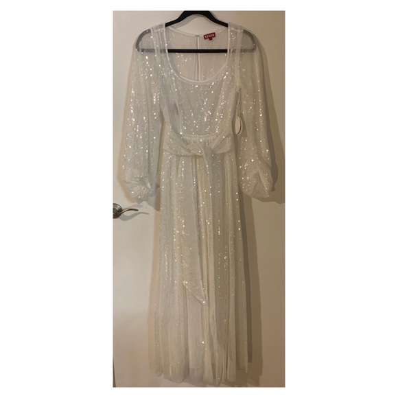 STAUD White/Pearl Sequin Balloon Sleeve Maxi - Picture 4 of 14